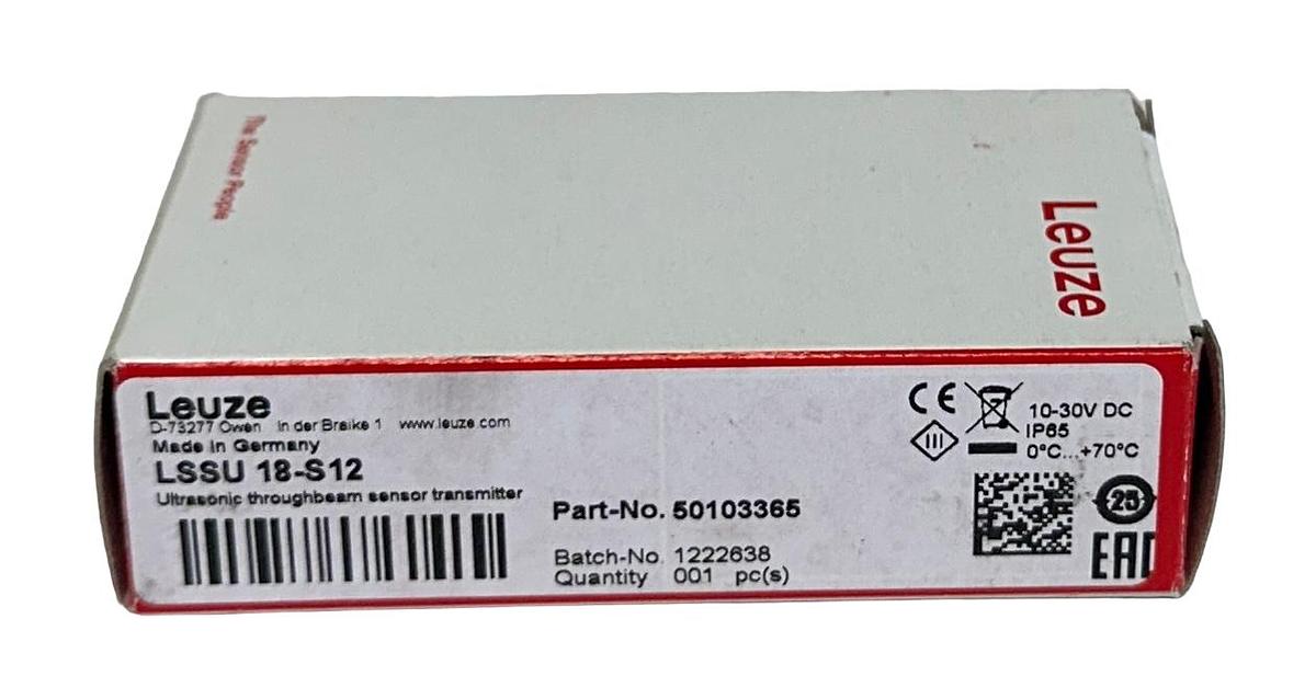 Used NEW LEUZE LSSU 18-S12 / 50103365 ULTRASONIC THROUGH BEAM SENSOR TRANSMITTER NSMP