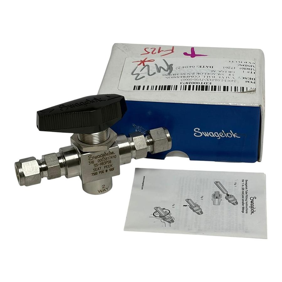 Used Swagelok SS-H83PS6 Stainless High Pressure 3-Piece Ball Valve 3/8 in Tube New