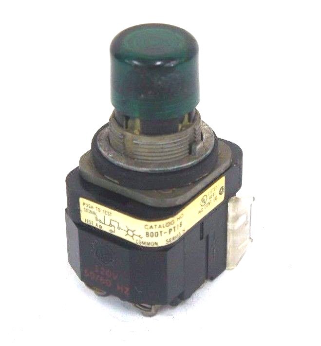 Used ALLEN BRADLEY 800T-PT16 PUSHBUTTON GREEN SER. N, 800TPT16 W/ 120V, 50/60HZ COIL