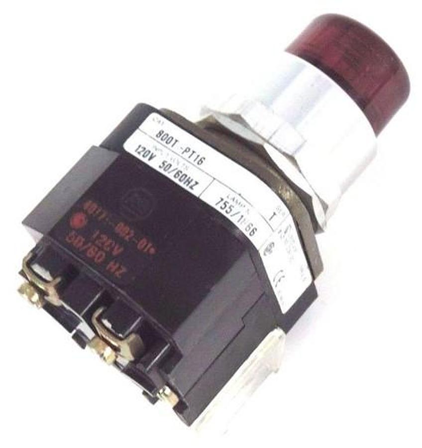 Used ALLEN BRADLEY 800T-PT16 PUSHBUTTON RED SER. T W/ 40171-002-01 COIL & 800T-XA