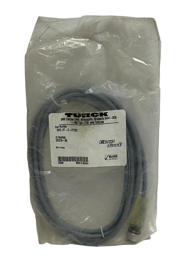 Used TURCK RKE 4T-2-P7X2 / U5316-00 EUROFAST SINGLE-ENDED CORDSET 30V 2M NSFS