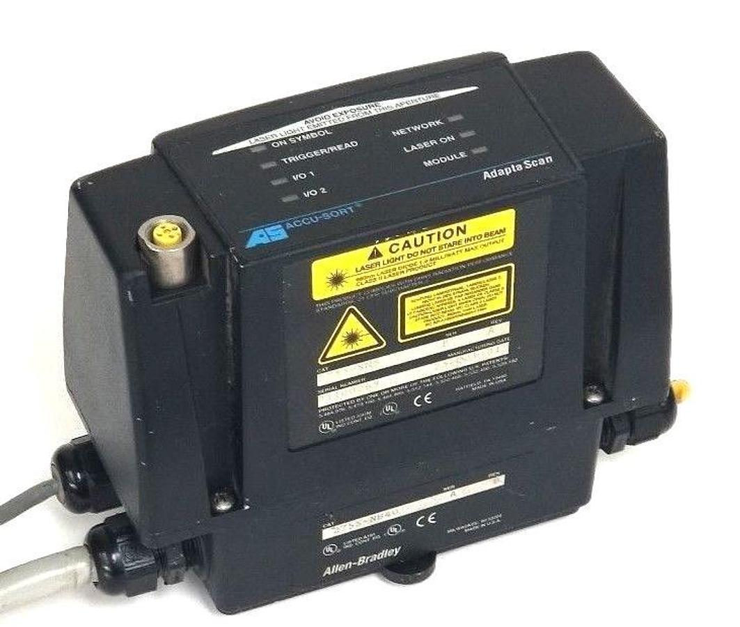 Used ALLEN BRADLEY ACCU-SORT ADAPTA SCAN 2755-N5 LASER SCANNER W/ 2755-NB40 WIRE BASE