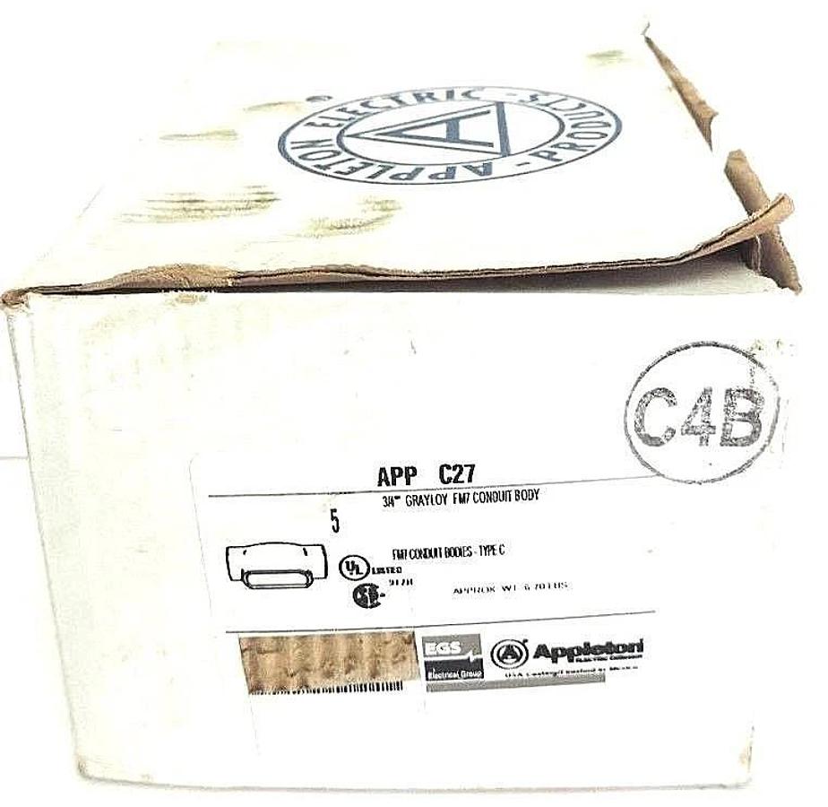 Used BOX OF 5 NEW APPLETON APP C27 GRAYLOY FM7 CONDUIT BODY 3/4" APPCC27