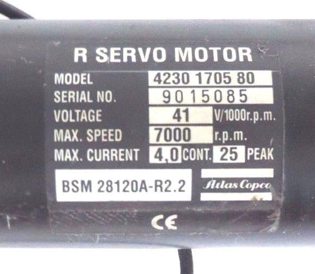 Used ATLAS COPCO QRT-50-100 NUT RUNNER W/ QMR-55-15-RT AND 42330-1705-80 SERVO MOTOR