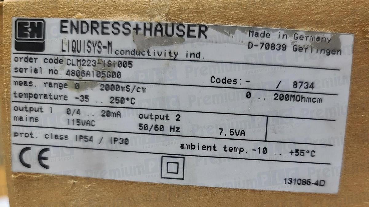 Used NEW ENDRESS+HAUSER CLM223-IS1005 LIQUISYS-M CLM223 CONDUCTIVITY TRANSMITTER V230