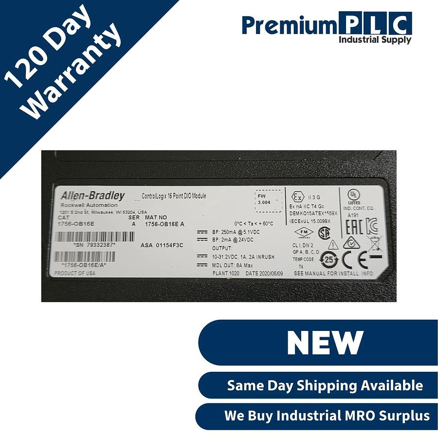 NEW ALLEN BRADLEY 1756-OB16E /A ControlLogix 16P D/O MODULE FW 3.004 MFD. 2020