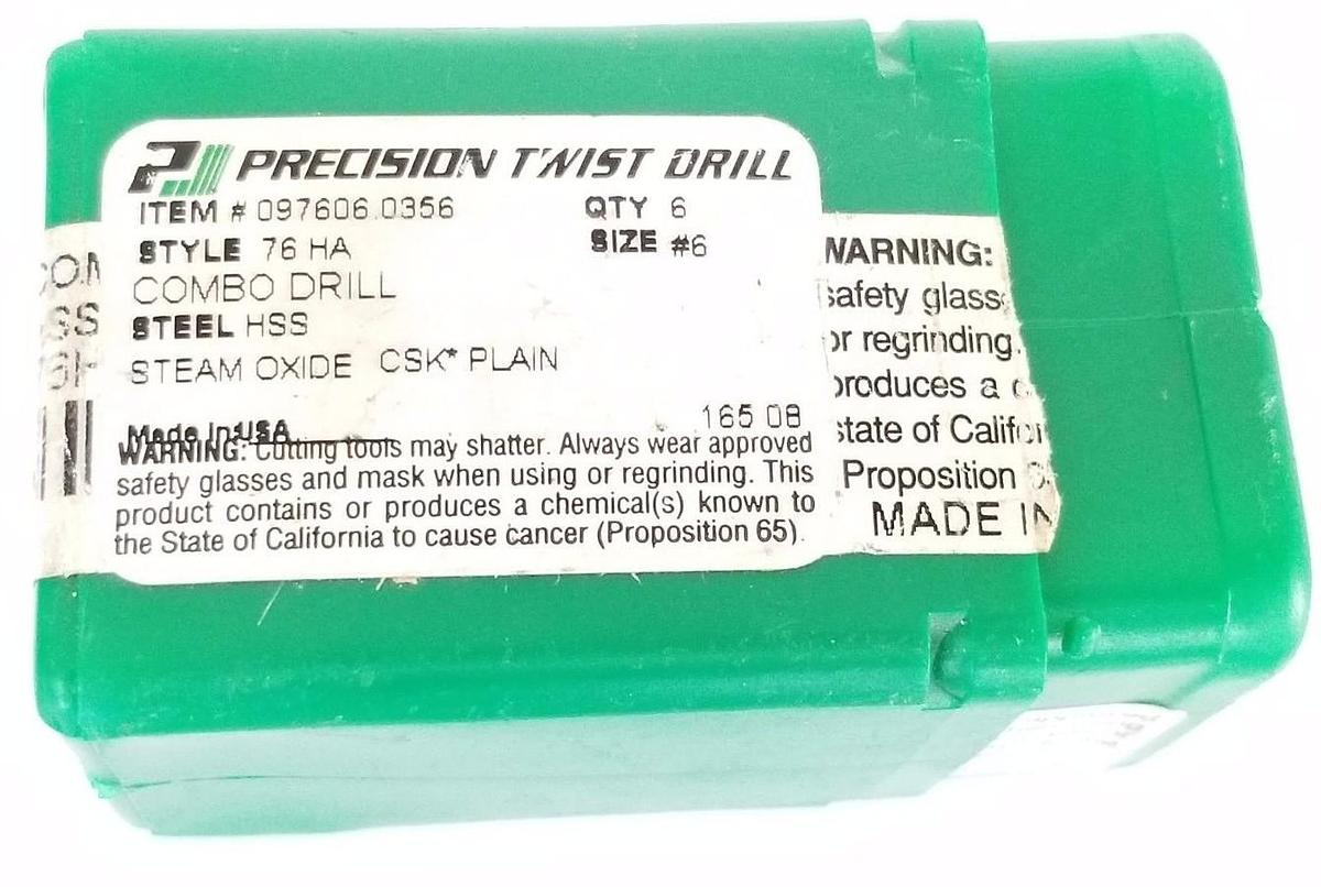 Used LOT OF 6 NEW PRECISION TWIST DRILL 097606.0356 STYLE: 76 HA, SIZE: 6, STELL HSS