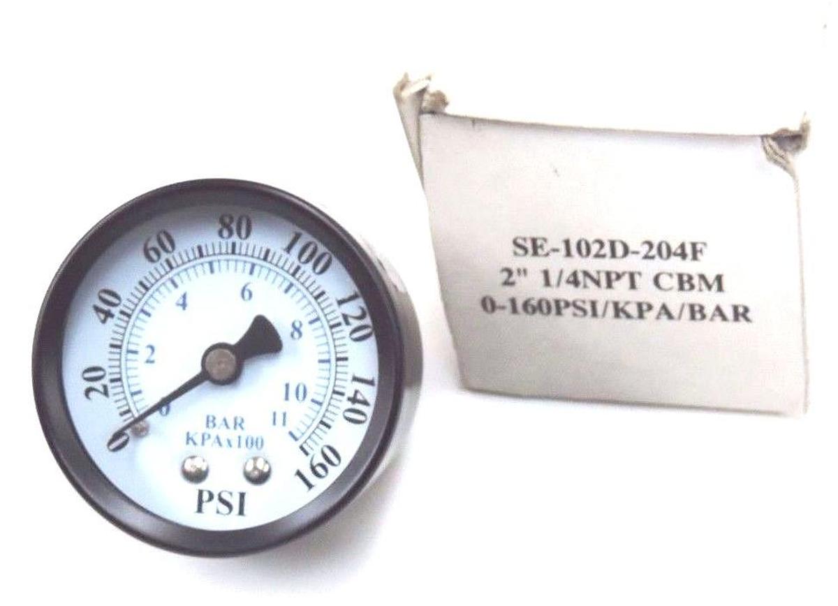 Used NIB PIC GAUGES SE-102D-204F, 2'', 1/4NPT CBM, 0-160PSI/KPA/BAR, SE102D204F