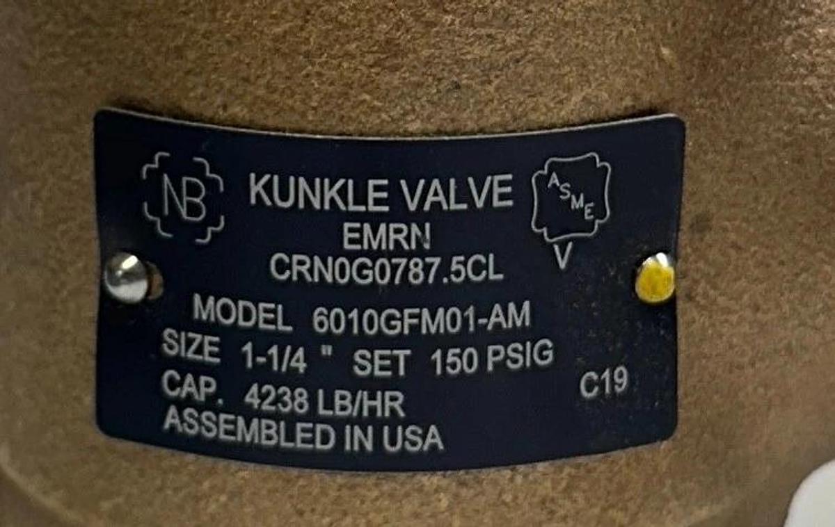 KUNKLE VALVE 6010GFM01-AM-0150 / 6010GFM01-AM SAFETY RELIEF VALVE 1-1/4'' NSMP