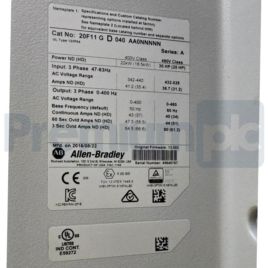 Surplus Allen Bradley 20F11GD040AA0NNNNN /A PowerFlex 753 VFD Drive 480V 30HP