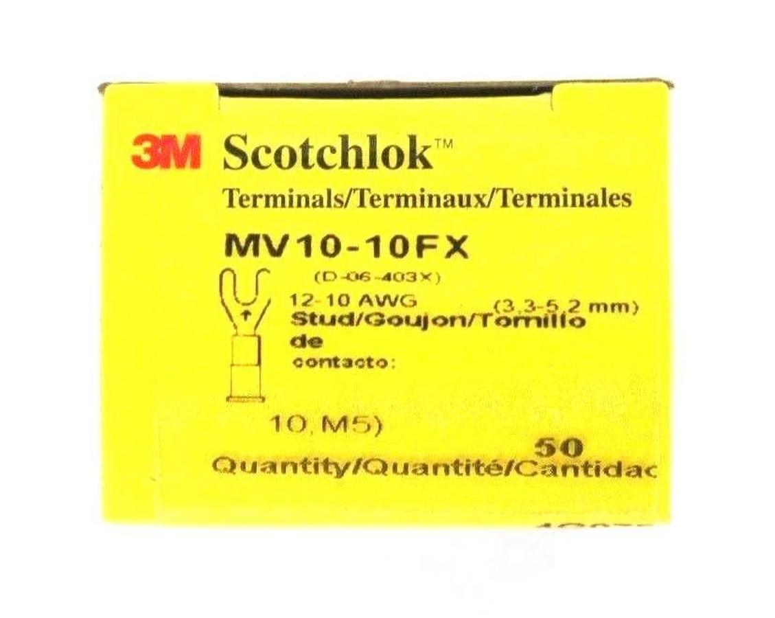 Used BOX OF 50 NEW 3M SCOTCHLOK MV10-10FX FORK TERMINALS MV1010FX, 12-10 AWG