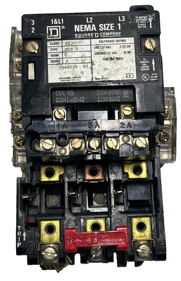 Used SQUARE D 8536SCO3V02-U Ser. A Magnetic Motor Starter NEMA Size 1