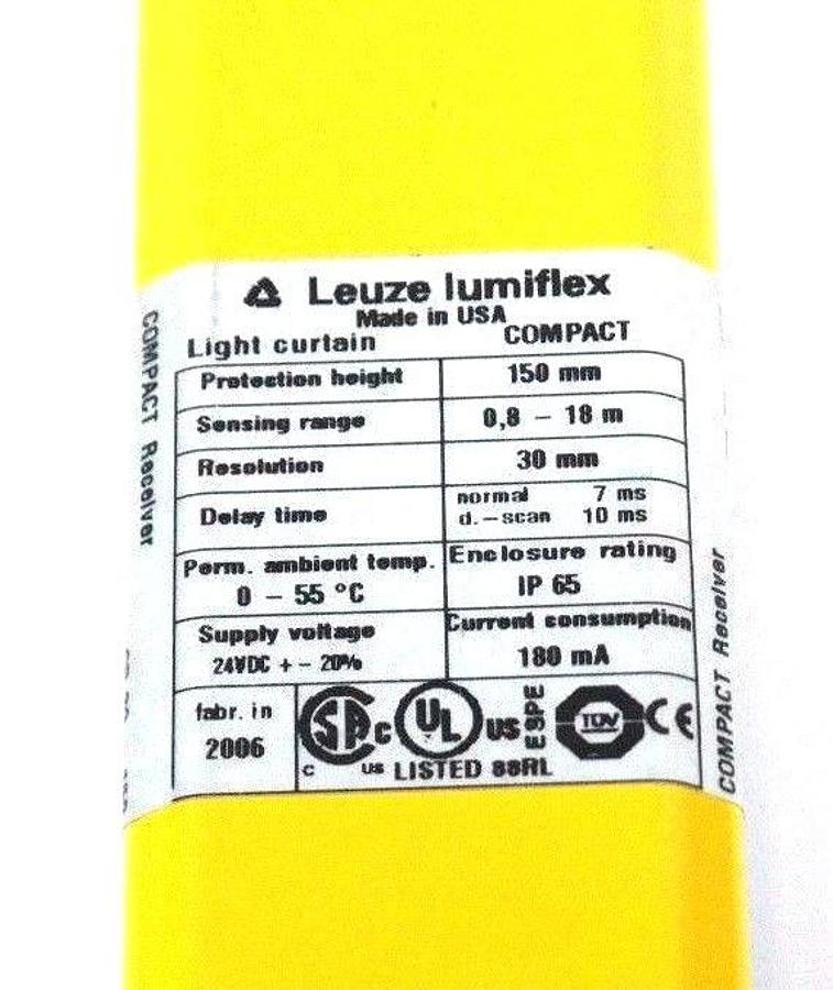 Used LEUZE LUMIFLEX CR30-150 COMPACT RECEIVER LIGHT CURTAIN CR30150