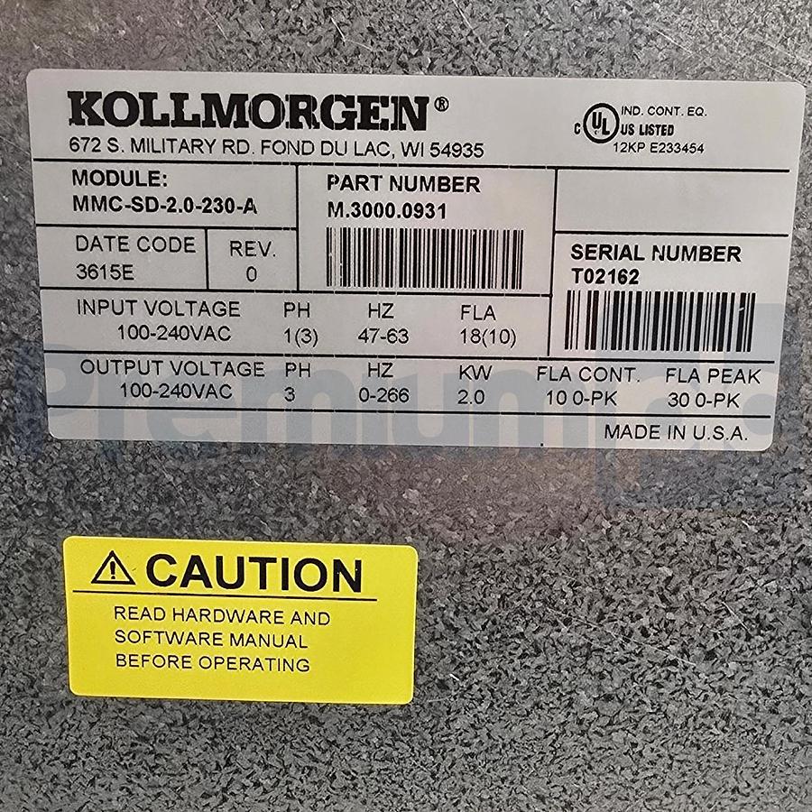 Used Kollmorgen MMC-SD-2.0-230-A Analog Smart Drive 2kW M.3000.0931 | MMC-SD-2.0-230