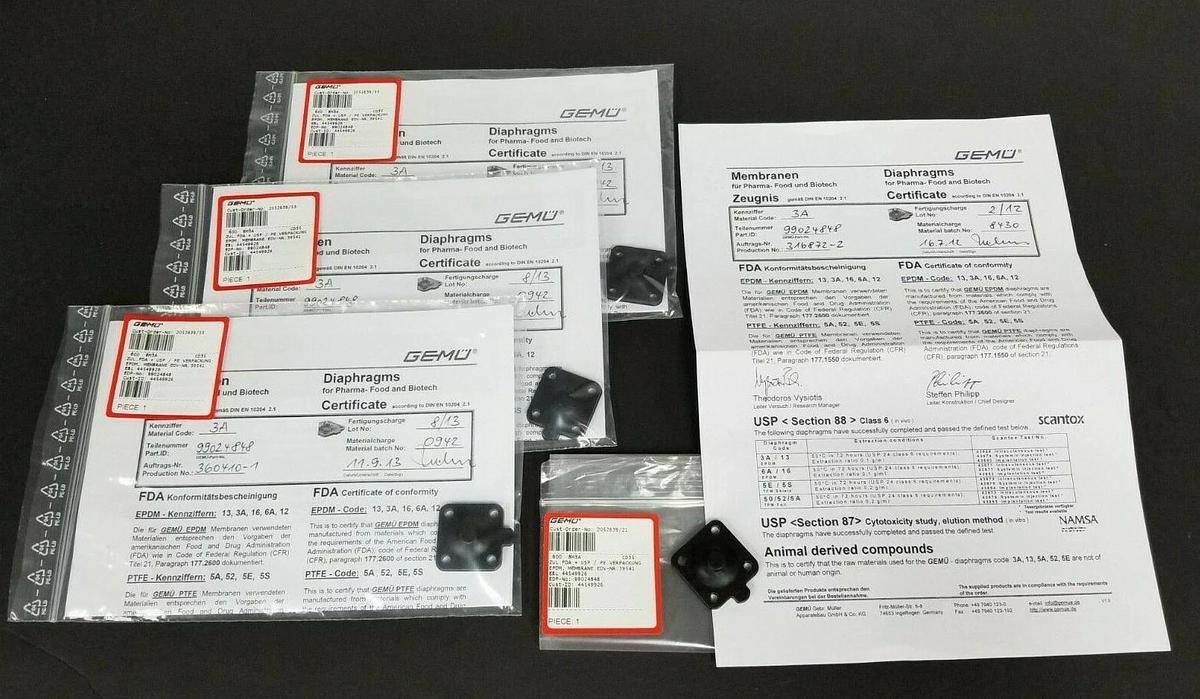 Used LOT OF 4 NEW GEMU EDV-NR. 39541 600-8M3A DIAPHRAGMS EBL 44549926 CD35 99024848