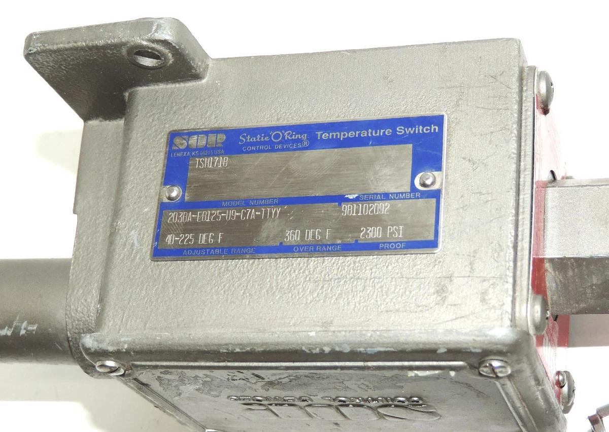 Used STATIC-O-RING SOR 500-123B TEMPERATURE SWITCH 203BA-EB125-U9-C7A-TTYY