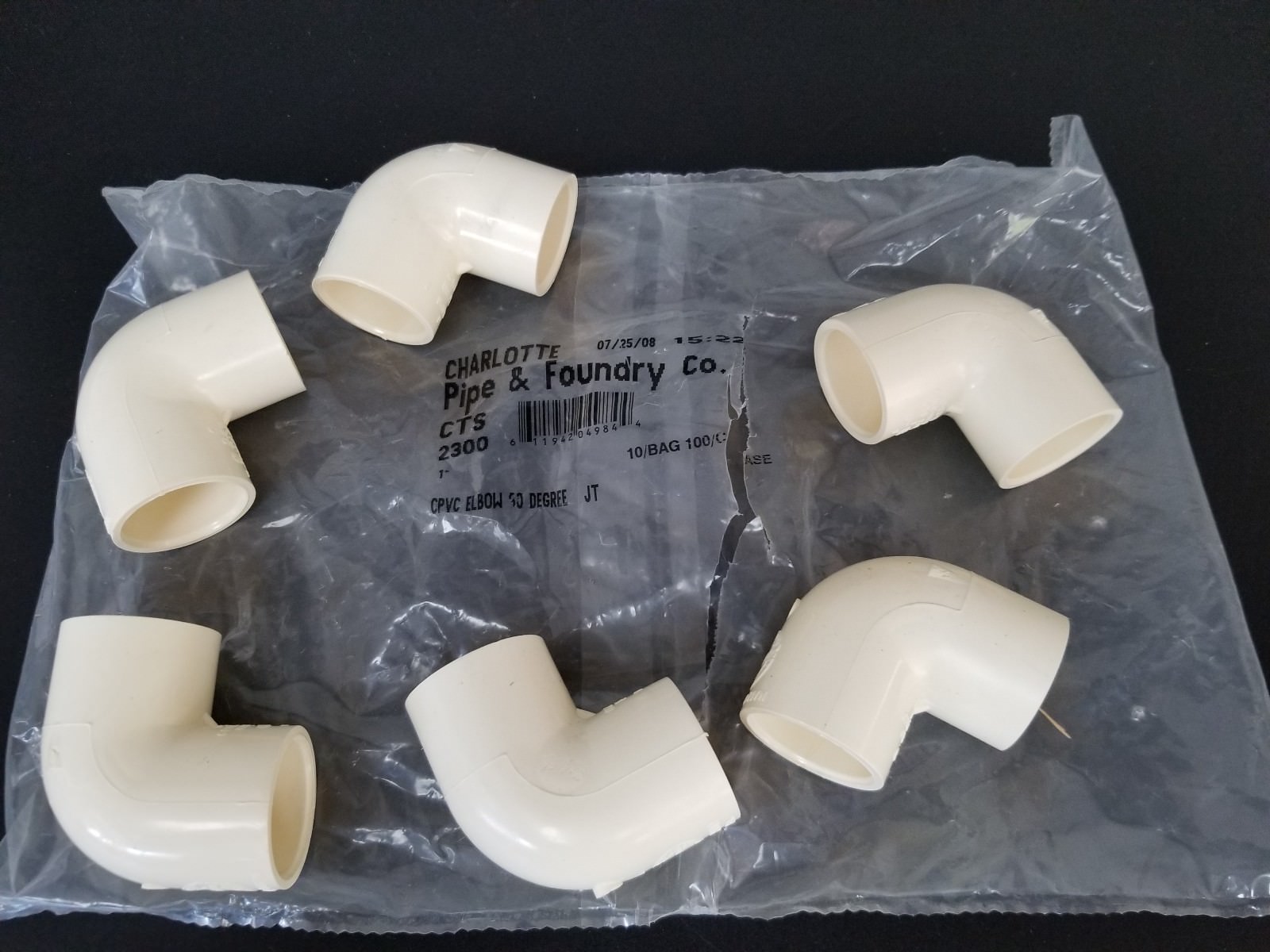 Used BAG OF 6 NEW CHARLOTTE CTS-2300 CPVC ELBOW 90 DEGREE FITTINGS CPVC-4120, D-2846