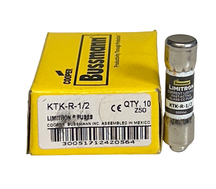 Used 10 COOPER BUSSMANN KTK-R-1/2 / KTKR12 LIMITRON FUSES CLASS CC 0.5A NSMP