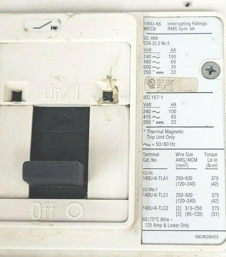 Used ALLEN BRADLEY 140U-K6D3-D40 SER. A CIRCUIT BREAKER 140U-K6X3 140U-KTD3-D40 TRIP