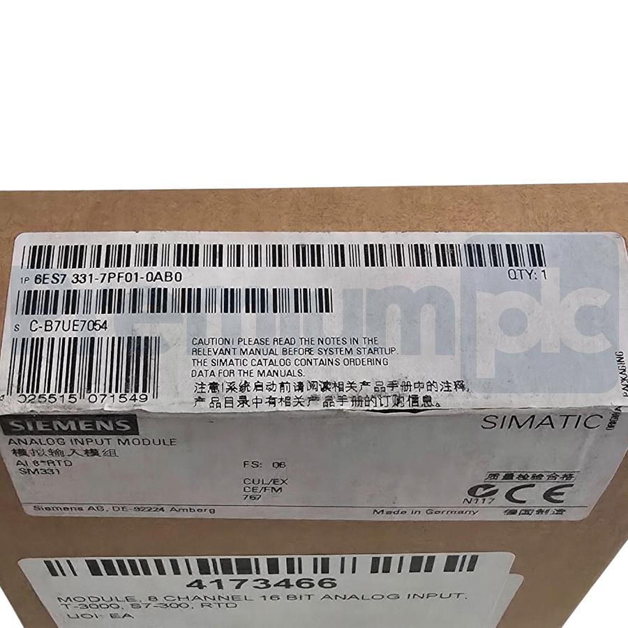 Used Siemens 6ES7331-7PF01-0AB0 SIMATIC S7-300 Analog Input SM331 8AI RTD 16-Bit NSMP