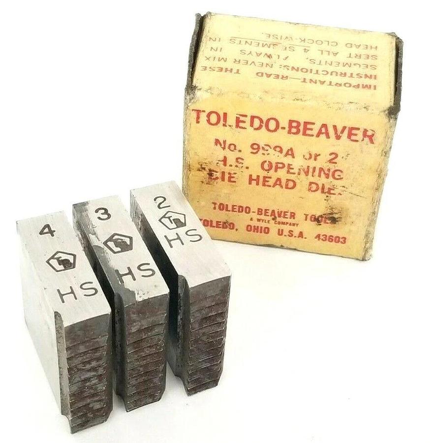 Used BOX OF 3 NEW TOLEDO BEAVER 999A H.S. OPENING DIE HEADS 2'' PIPE