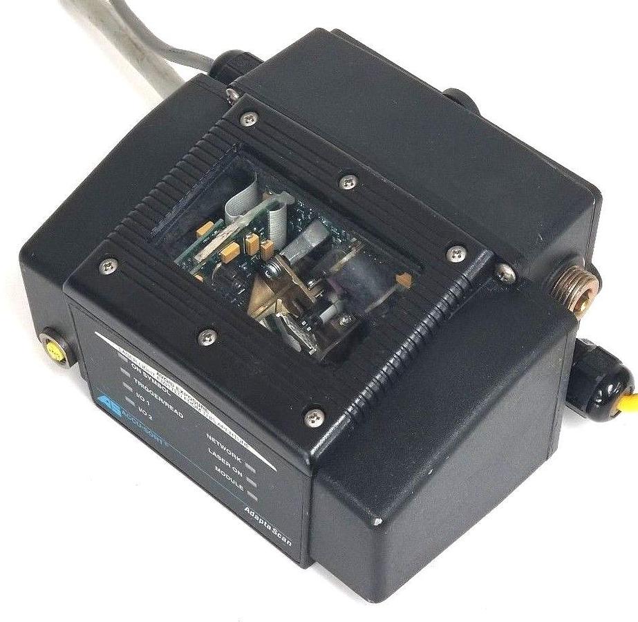 Used ALLEN BRADLEY ACCU-SORT ADAPTA SCAN 2755-N5 LASER SCANNER W/ 2755-NB40 WIRE BASE