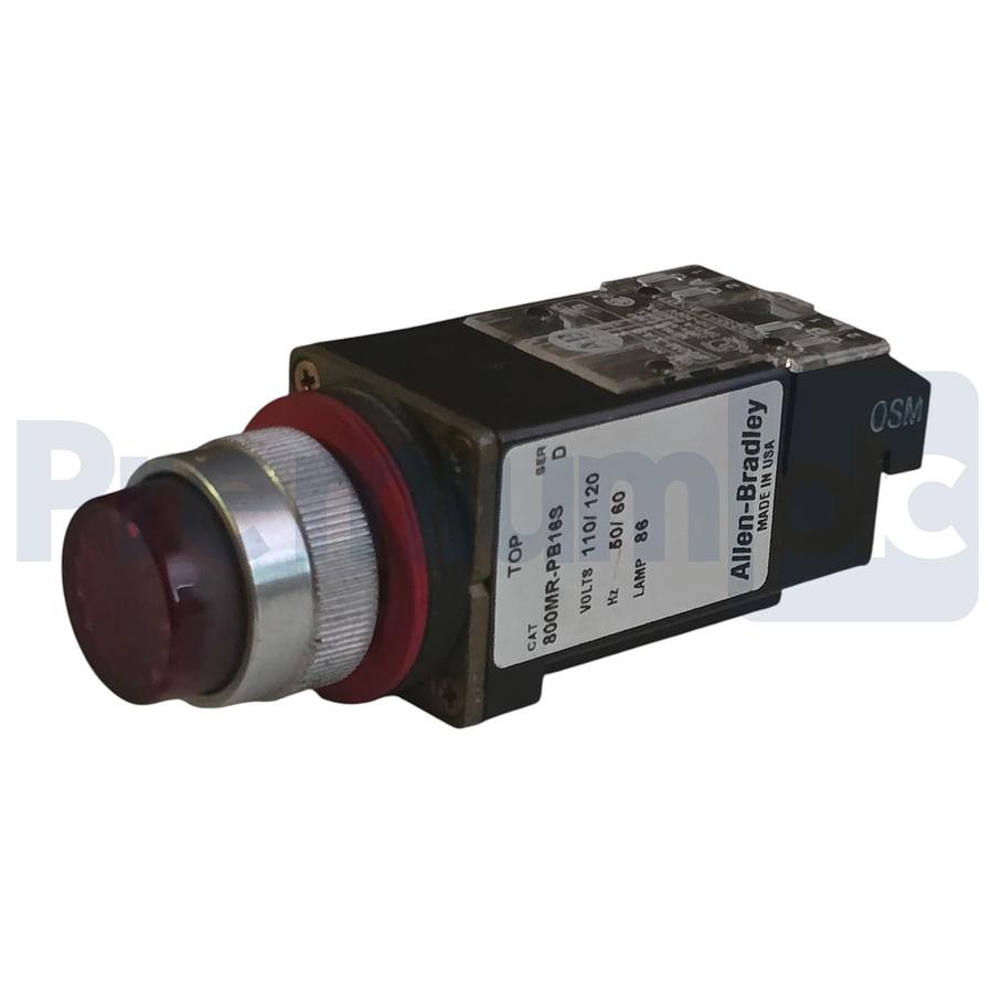 Used Allen Bradley 800MR-PB16S /D Red Illuminated Push Button 120V 22mm 800MRPB16S