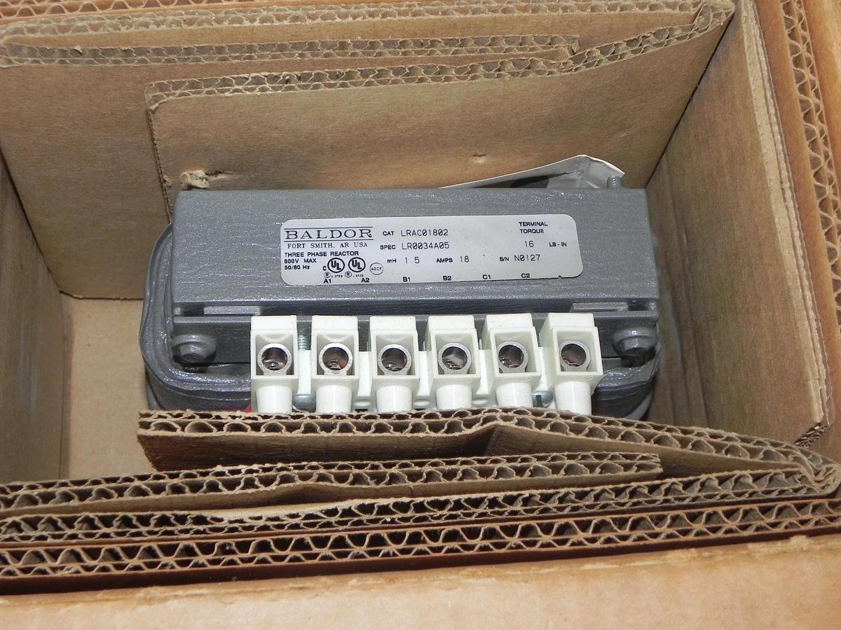 NIB BALDOR LRAC01802 THREE PHASE REACTOR SPEC. LR0034A05 AMPS 18