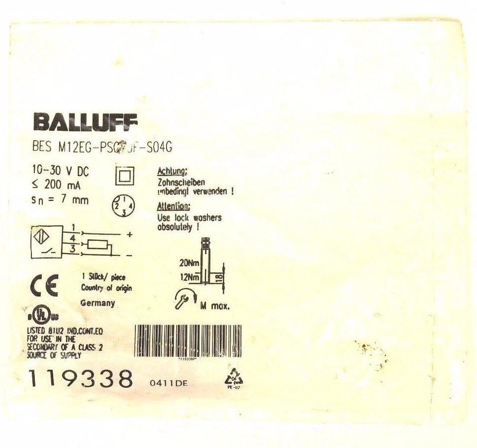 Used NEW BALLUFF BES M12EG-PSC80F-S04G PROXIMITY SWITCH 119338 10-30V DC