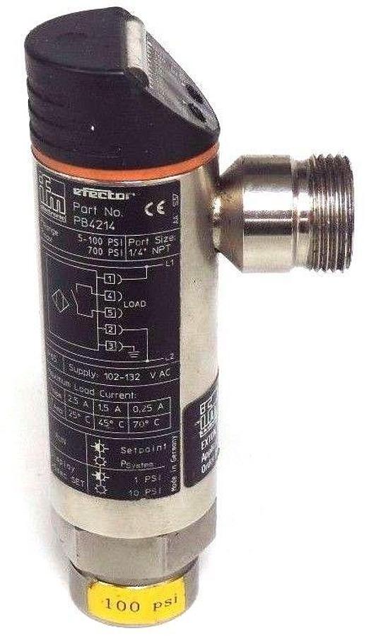 Used IFM EFECTOR PB4214 PRESSURE SENSOR MONITOR PORT SIZE: 1/4'' NPT