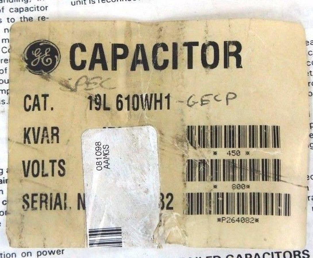 Used NEW GENERAL ELECTRIC 19L-610WH1 DIELEKTROL WATER COOLED CAPACITOR 19L610WH1