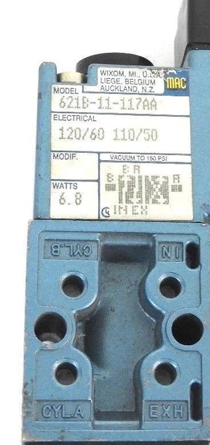 Used MAC 621B-11-117AA SOLENOID VALVE 110-120V, 50/60HZ, 6.8W, 621B11117AA