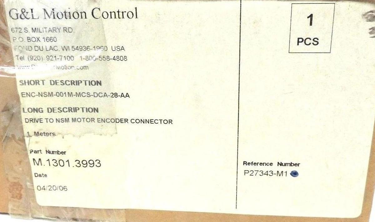 Used NIB G&L MOTION CONTROL M.1301.3993 DRIVE TO NSM MOTOR ENCODER CONNECTOR