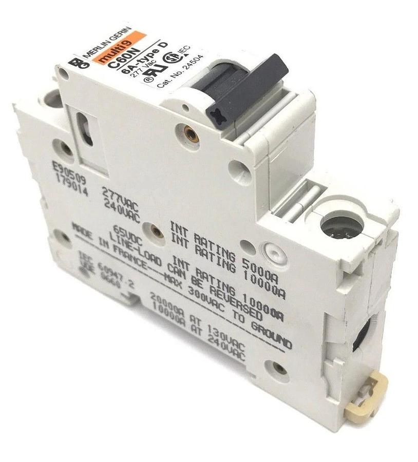 Used MERLIN GERLIN 24504 CIRCUIT BREAKER C60N, 6A, TYPE D, 277 VAC