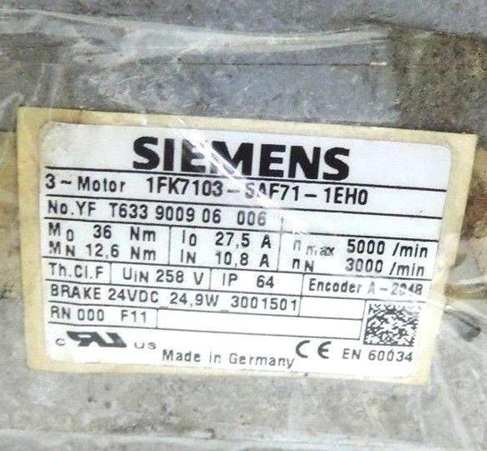 Used SIEMENS 1FK7103-5AF71-1EH0 SERVOMOTOR & ALPHA SPK 140-MX2-5-4X1-000 GEAR REDUCER