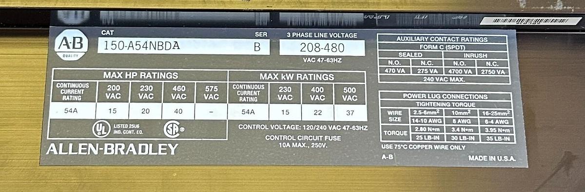 Used USED ALLEN BRADLEY 150-A54NBDA /B SMC-2 SMART MOTOR CONTROLLER 3P, 208-480VAC