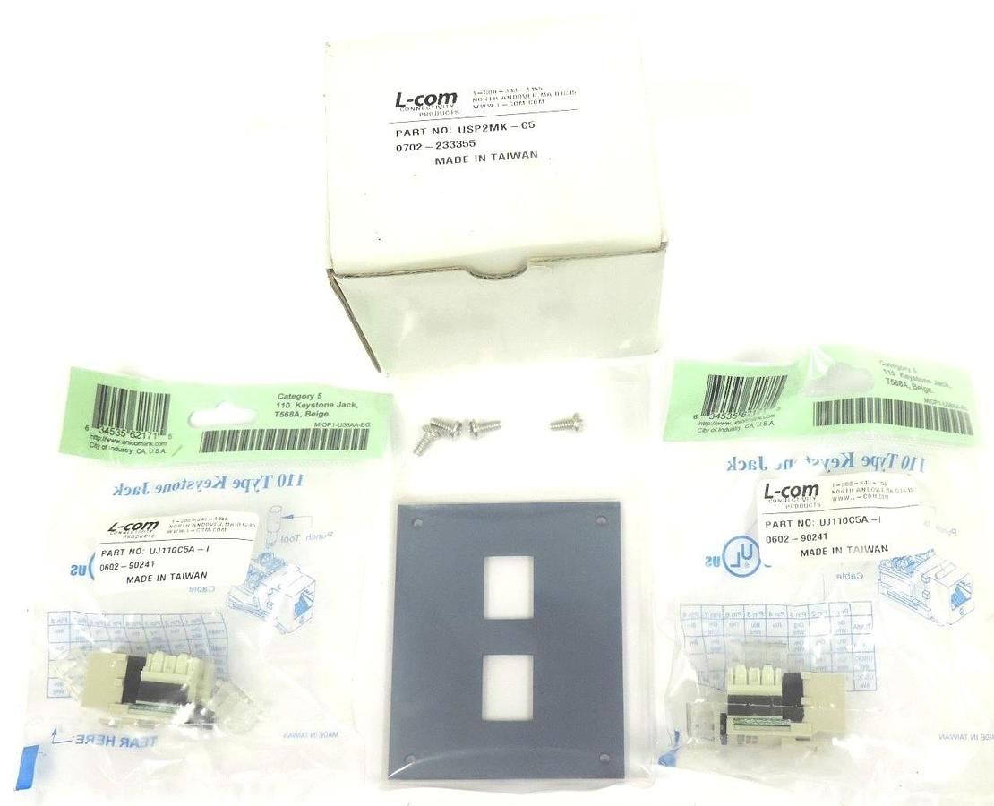 Used NEW L-COM USP2MK-C5 USP SUB-PNL W/2 CAT5E IDC JK, UJ110C5A-I
