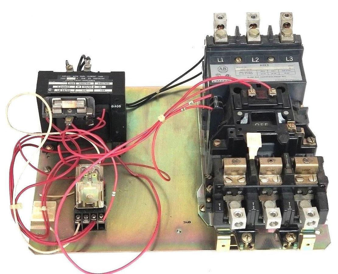 Used ALLEN BRADLEY 509-DOD STARTER ASSEMBLY W/ X-210922 TRANSFORMER, AAE-A201-0 RELAY