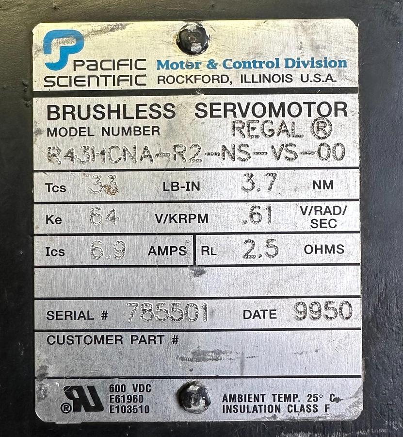 Used NEW PACIFIC SCIENTIFIC R43HCNA-R2-NS-VS-00 / R43HCNAR2NSVS00 SERVO MOTOR 3.7Nm