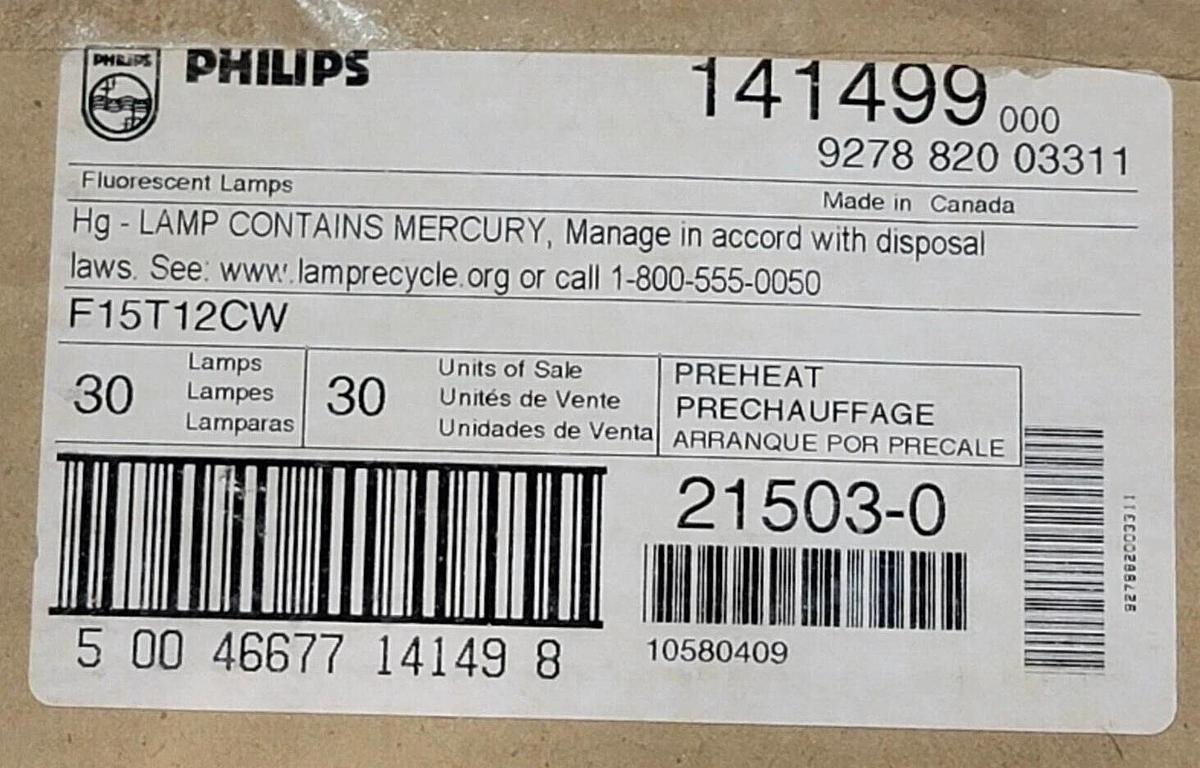 29 NEW PHILIPS F15T12CW FLUORESCENT LIGHT BULBS COOL WHITE