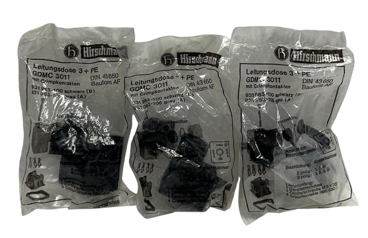 Used 3 HIRSCHMANN GDMC 3011 / 931963-100 / 931963-106 CABLE SOCKETS 3+ PE NSFS