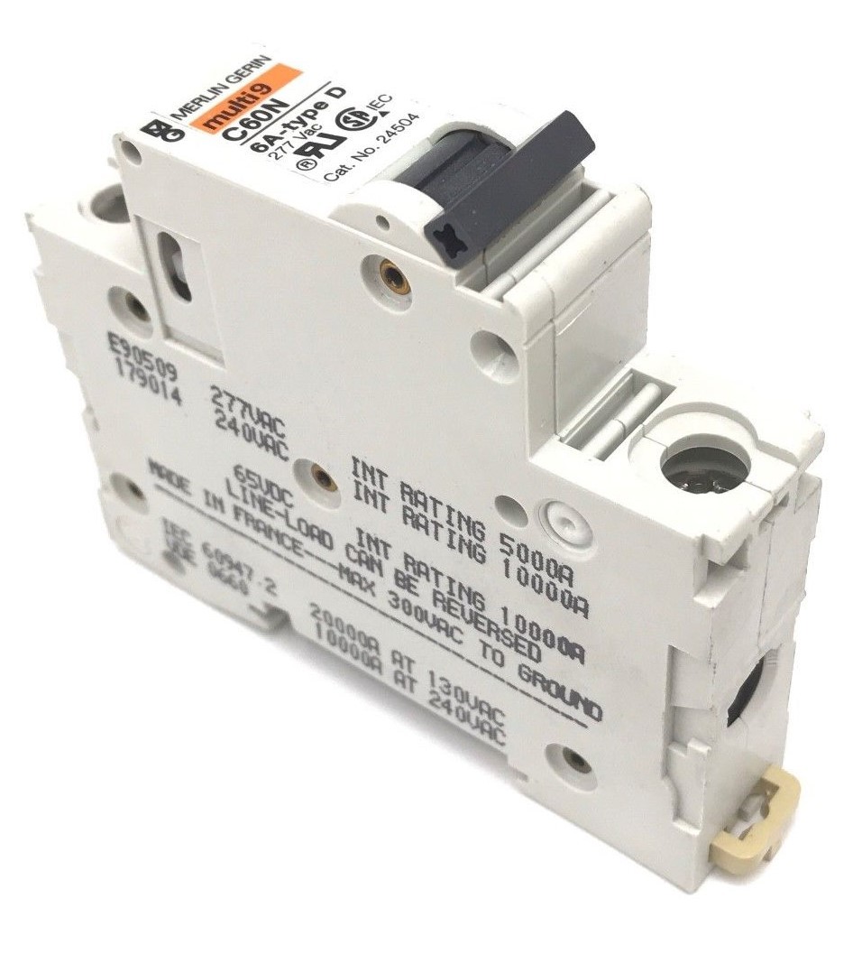 Used MERLIN GERLIN 24504 CIRCUIT BREAKER C60N, 6A, TYPE D, 277 VAC