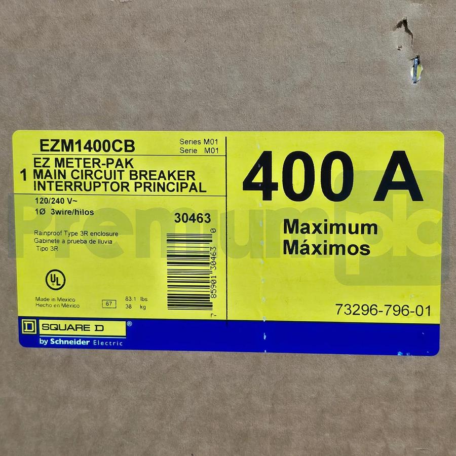 Square D EZM1400CB EZ Meter-Pak Main Circuit Breaker Unit 400A 120/240VAC 1Ph/3W