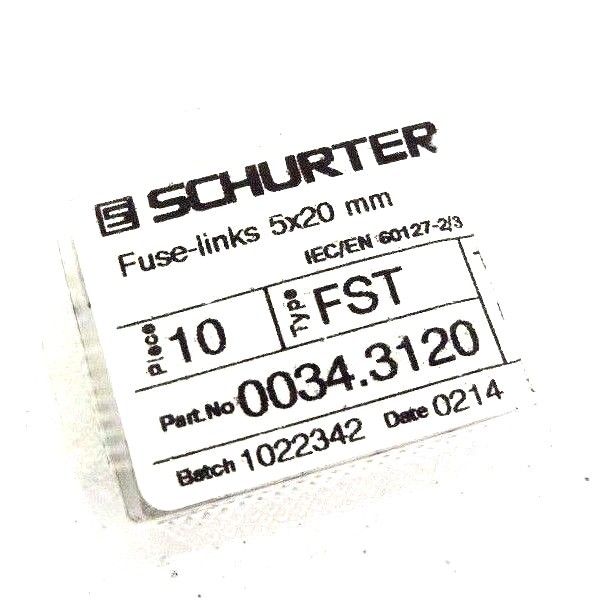 Used LOT OF 5 NEW SCHURTER TYPE FST 0034.3120 FUSES