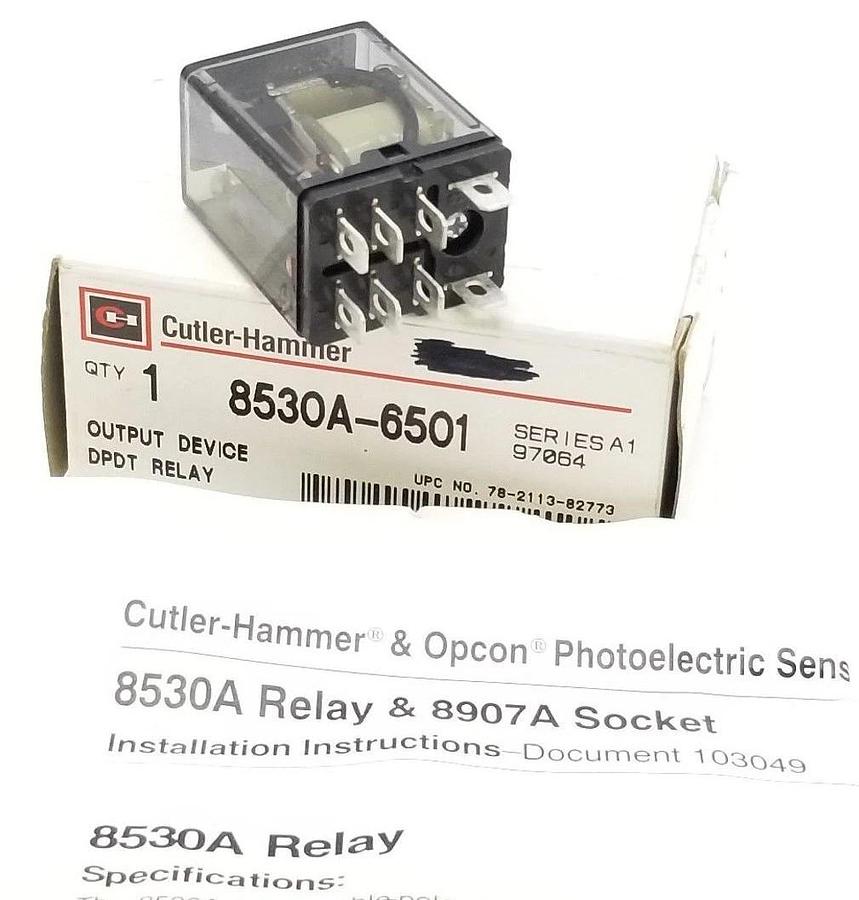 Used NIB CUTLER-HAMMER 8530A-6501 OUTPUT DEVICE DPDT RELAY, SER A1, 97064, 8530A6501