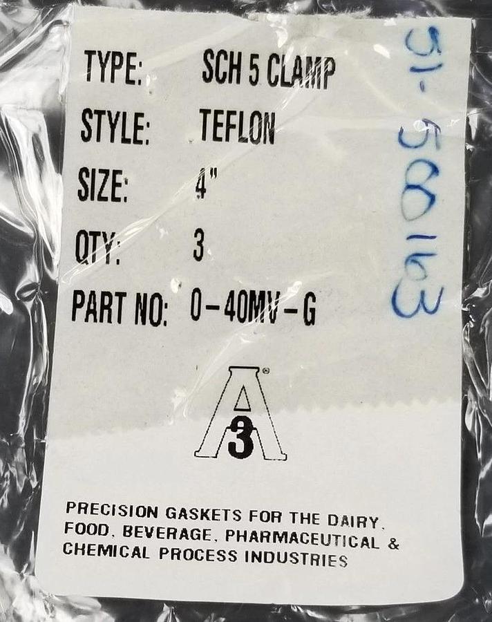 Used LOT OF 3 NEW PURESERVE SYSTEMS A3 0-40MV-G TEFLON SCH 5 CLAMP GASKETS 4''