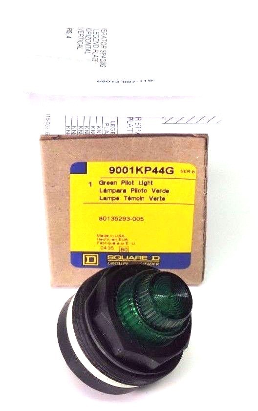 Used NIB SQUARE D 9001-KP44G SER. B GREEN PILOT LIGHT 30MM, 20/30V, 9001KP44G
