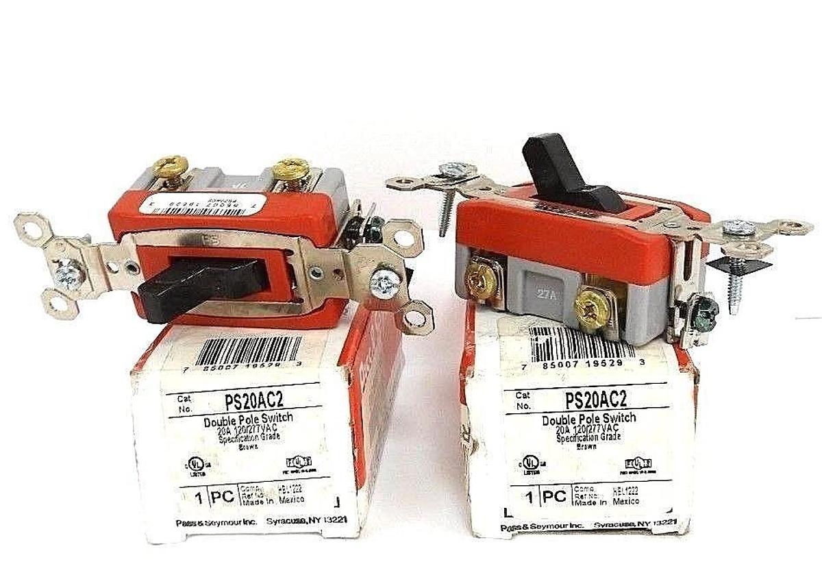 Used LOT OF 2 NIB PASS & SEYMOUR PS20AC2 DOUBLE POLE SWITCHES 20A, 120/277VAC