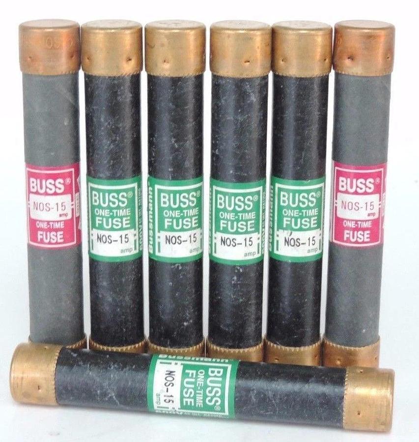 Used LOT OF 7 BUSSMANN FUSETRON NOS-15 FUSES 15AMP, NOS15