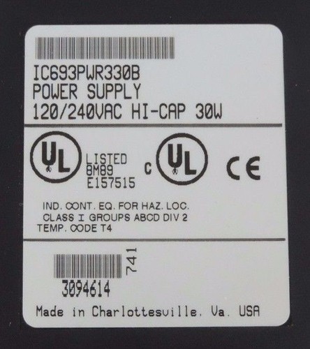 Used GE FANUC IC693PWR330B POWER SUPPLY 120/240VAC HI-CAP 30W